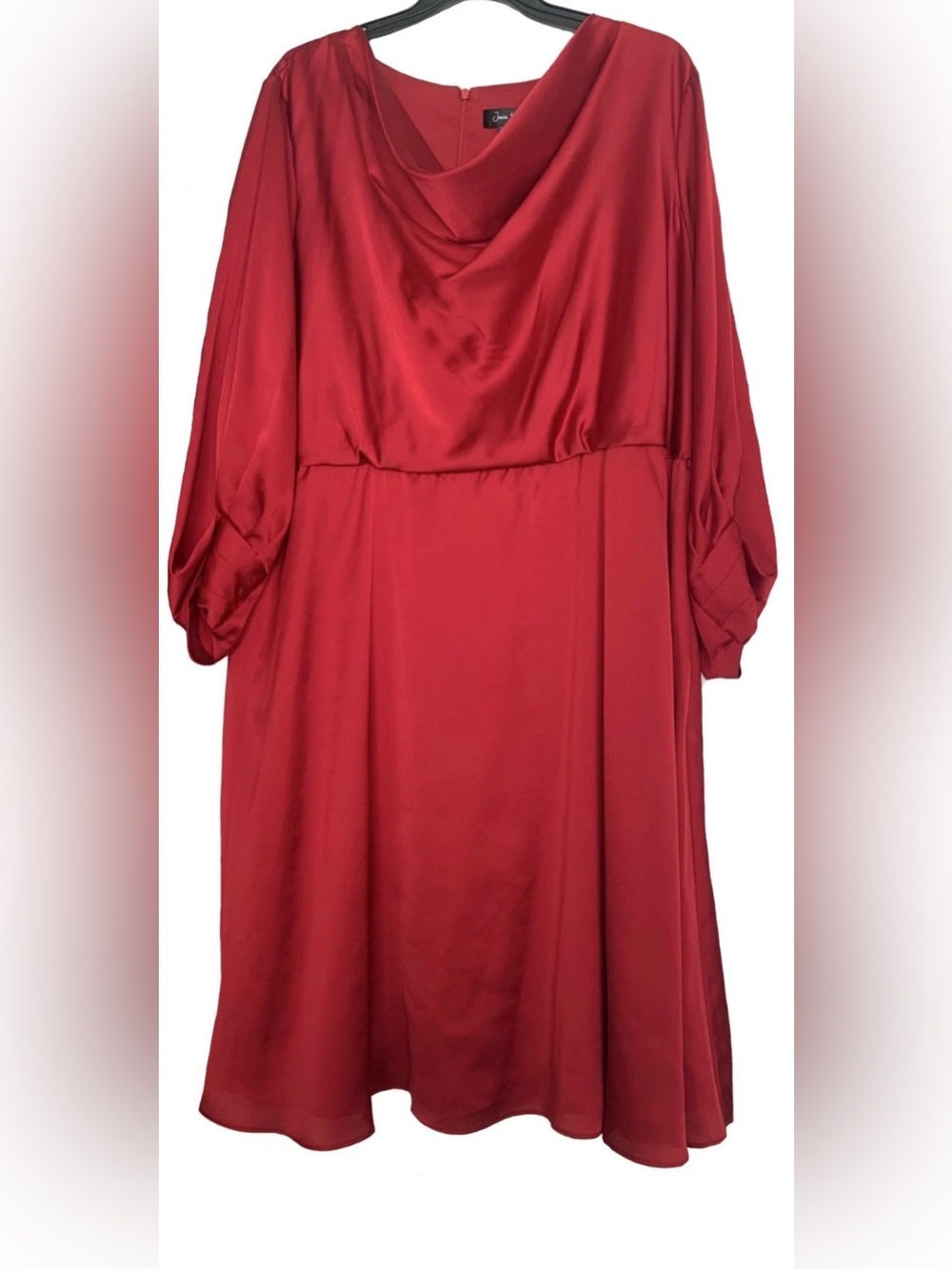 NEW Plus Size 22W Jessica Howard Pleated Sleeve Lined Drape Neck Dress Red $138